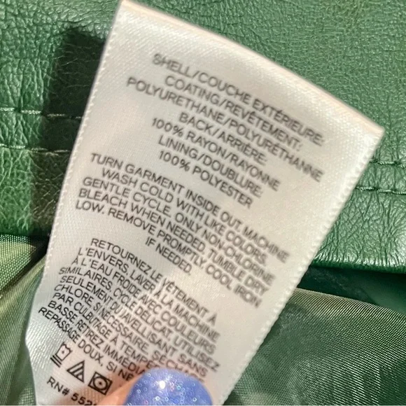 ☘️NWOT Express Women's Kelly Green Moto Faux Leather Jacket - Picture 4 of 4